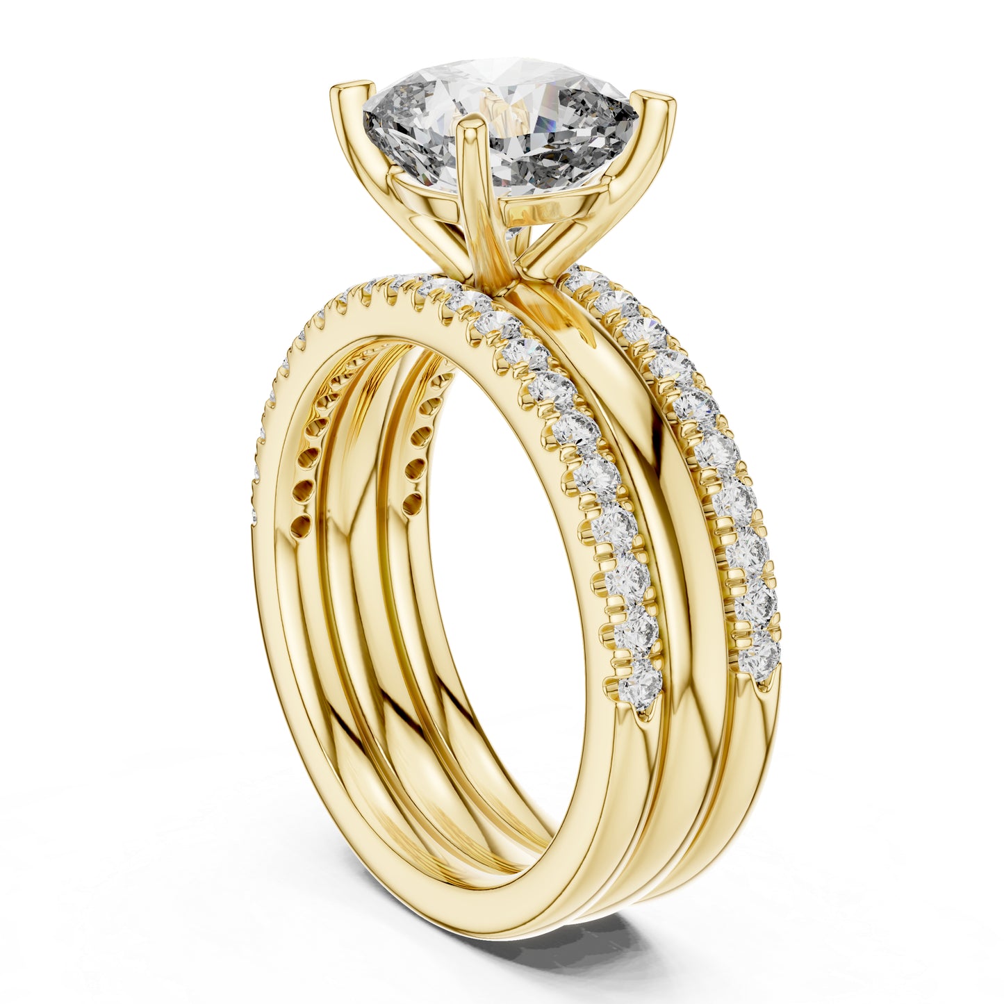 14K Yellow Gold Cushion & Round Cut Diamond Ring for Women | Bridal Jewellery | Pure Carat