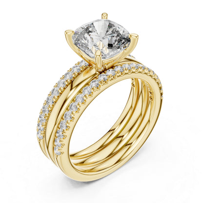14K Yellow Gold Cushion & Round Cut Diamond Ring for Women | Bridal Jewellery | Pure Carat