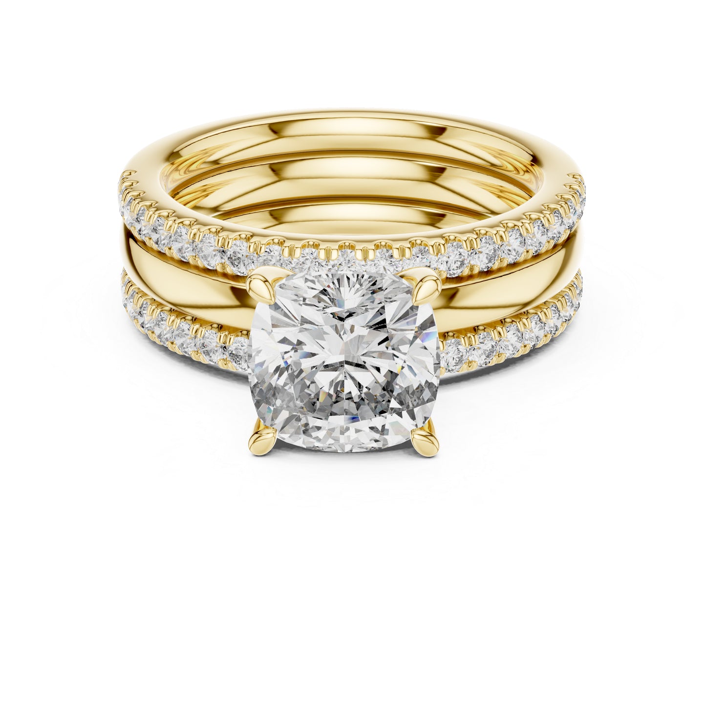 14K Yellow Gold Cushion & Round Cut Diamond Ring for Women | Bridal Jewellery | Pure Carat