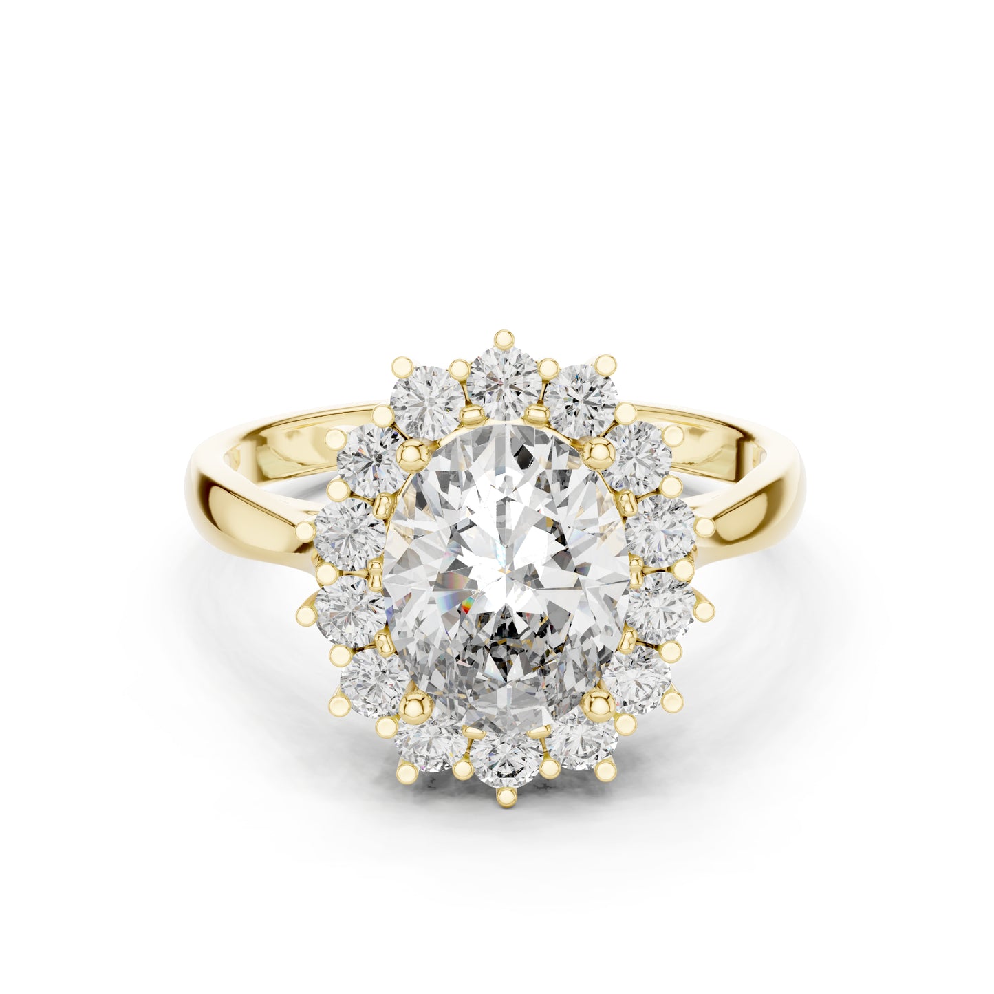 14K Yellow Gold Oval & Round Lab-Grown Diamond Stud Ring for Women | Party Wear | Pure Carat