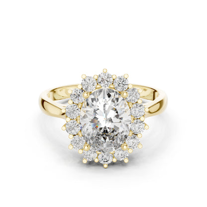 14K Yellow Gold Oval & Round Lab-Grown Diamond Stud Ring for Women | Party Wear | Pure Carat