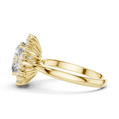 14K Yellow Gold Oval & Round Lab-Grown Diamond Stud Ring for Women | Party Wear | Pure Carat