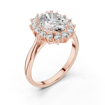 14K Yellow Gold Oval & Round Lab-Grown Diamond Stud Ring for Women | Party Wear | Pure Carat