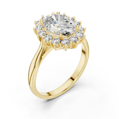 14K Yellow Gold Oval & Round Lab-Grown Diamond Stud Ring for Women | Party Wear | Pure Carat
