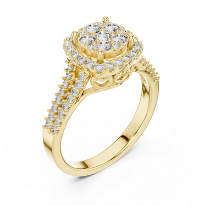 18K Yellow Gold Round Lab-Grown Diamond Drop Ring for Women | Everyday Wear | Pure Carat