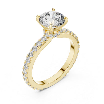 14K Yellow Gold Round Cut Diamond Stud Ring for Women | Bridal Jewellery | Pure Carat