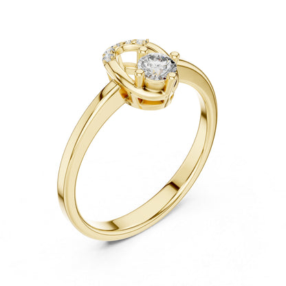 14K Yellow Gold Round Lab-Grown Diamond Drop Ring for Women | Party Wear | Pure Carat