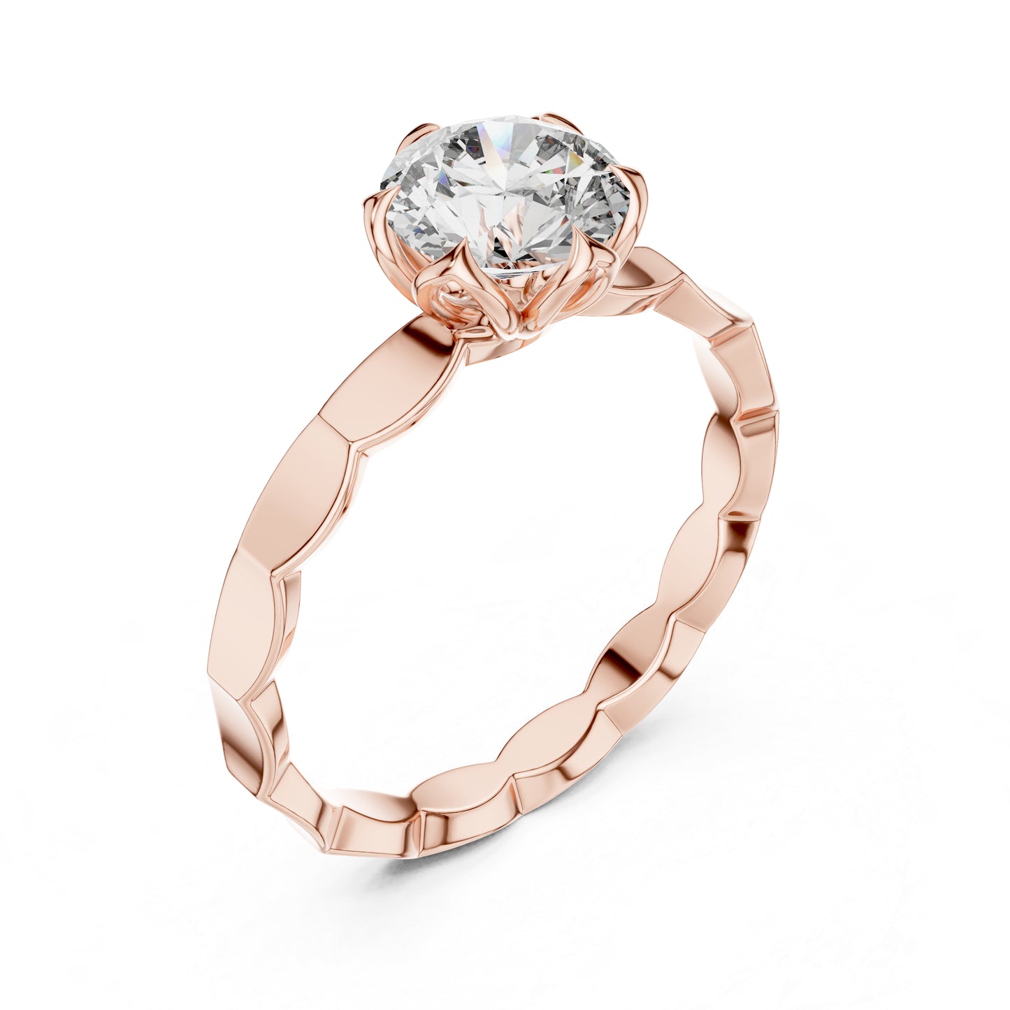 18K Rose Gold Round Lab-Grown Diamond Everyday Wear Solitaire Ring