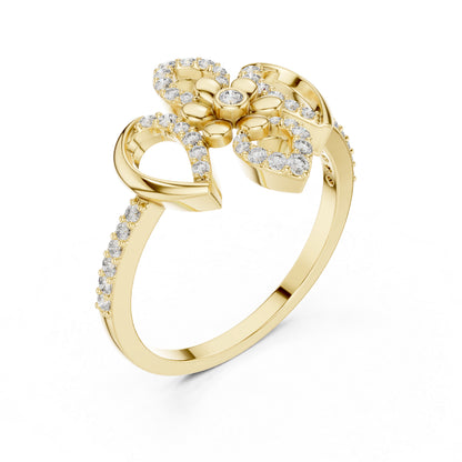 14K Yellow Gold Round Lab-Grown Diamond Drop Ring for Women | Everyday Wear | Pure Carat
