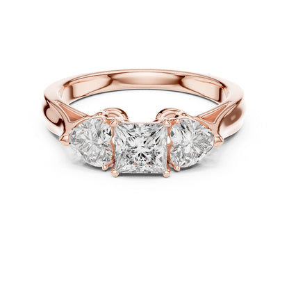 14K Yellow Gold Princess & Heart Lab-Grown Diamond Stud Ring| PureCarat