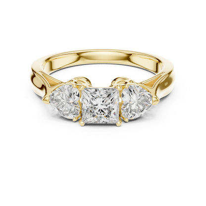 14K Yellow Gold Princess & Heart Lab-Grown Diamond Stud Ring| PureCarat
