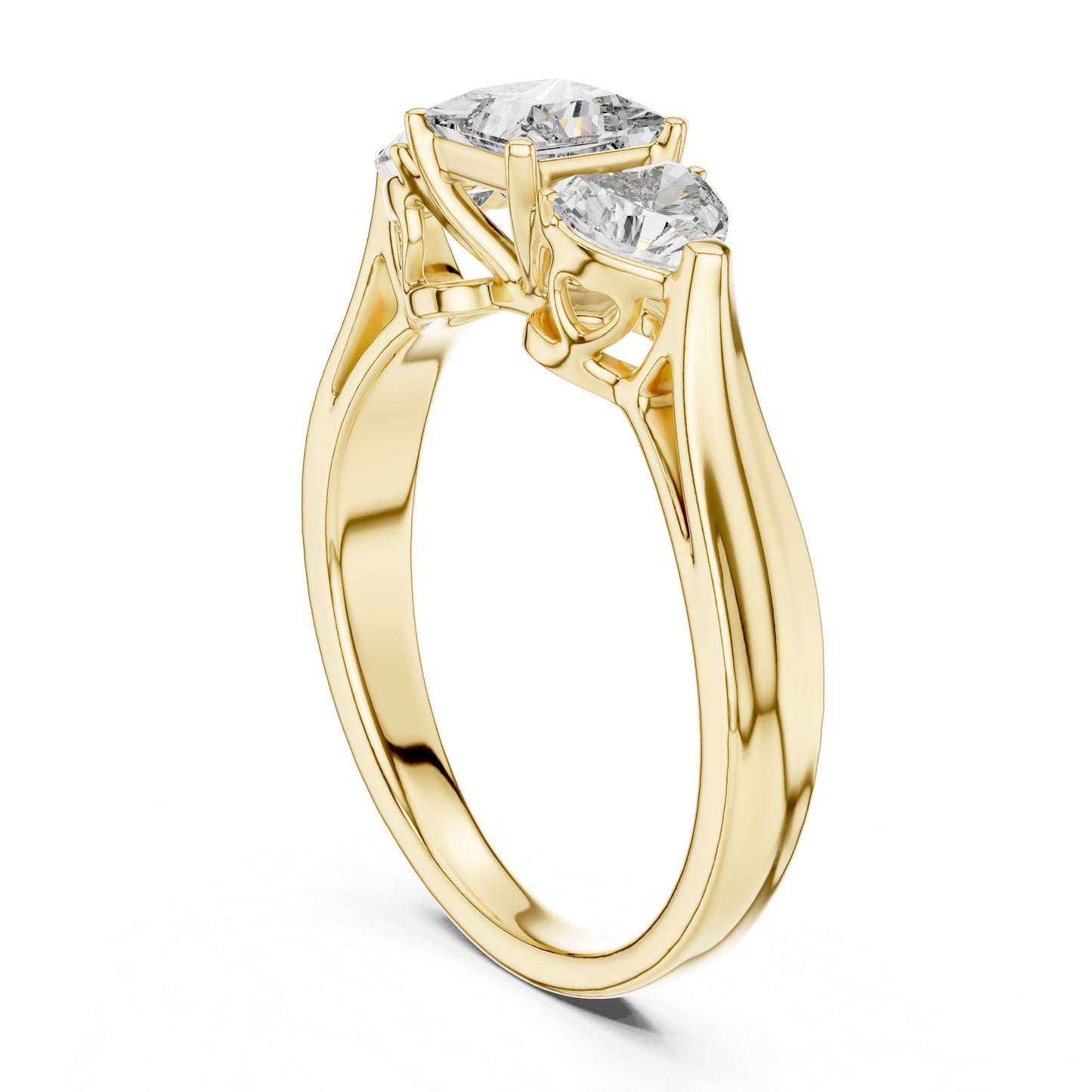 14K Yellow Gold Princess & Heart Lab-Grown Diamond Stud Ring| PureCarat