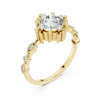 18K Yellow Gold Round Lab-Grown Diamond Drop Ring for Women | Everyday Wear | Pure Carat