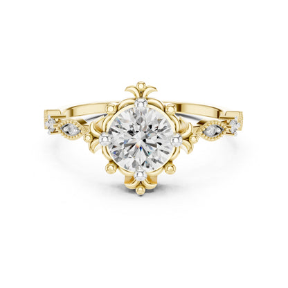 18K Yellow Gold Round Lab-Grown Diamond Drop Ring for Women | Everyday Wear | Pure Carat