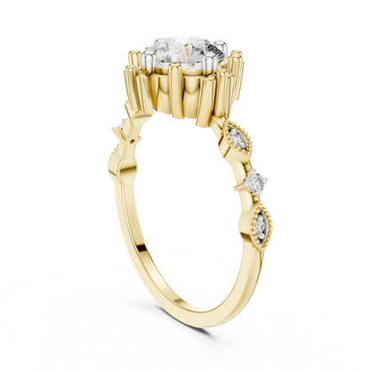 18K Yellow Gold Round Lab-Grown Diamond Drop Ring for Women | Everyday Wear | Pure Carat