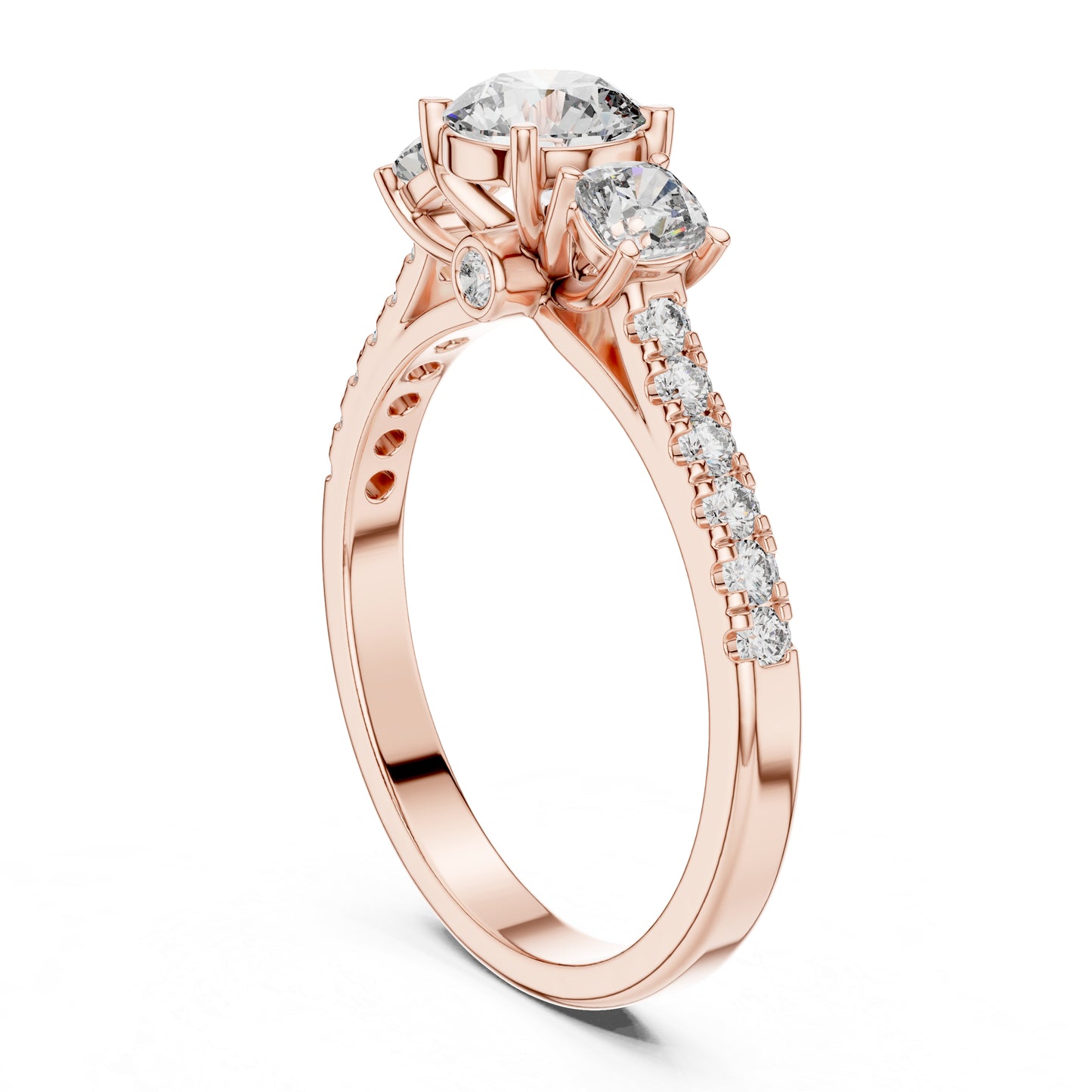 18K Rose Gold Round & Cushion Lab-Grown Diamond Solitaire Ring | PureCarat