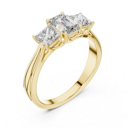 Princess & Emerald Lab-Grown Diamond Engagement Ring in 18K Yellow Gold