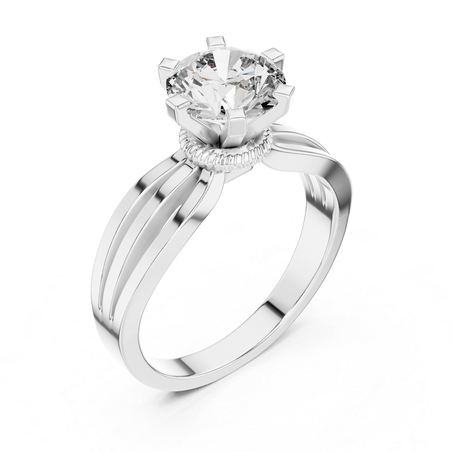 Round Lab-Grown Diamond Engagement Ring in 18K White Gold | PureCarat