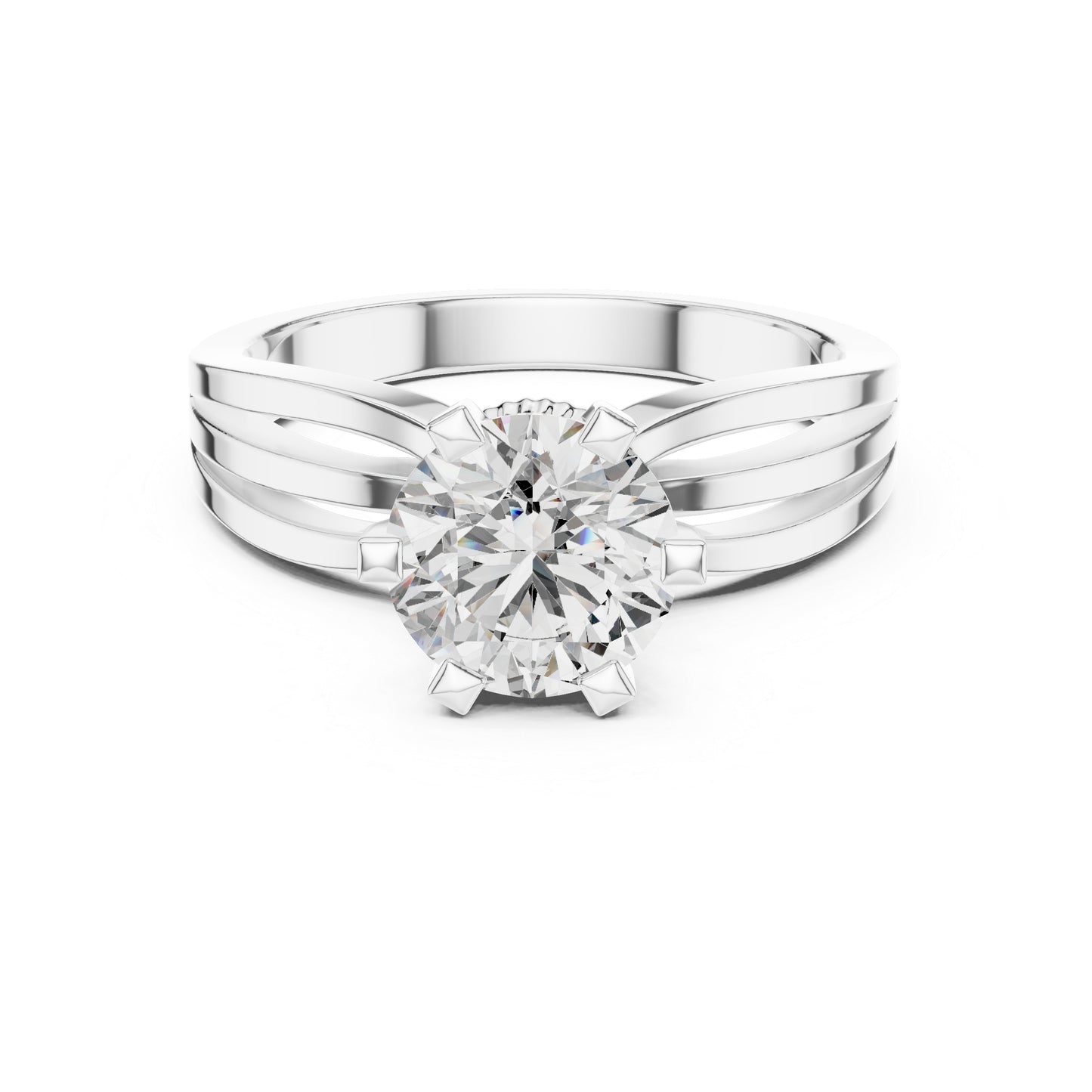 Round Lab-Grown Diamond Engagement Ring in 18K White Gold | PureCarat