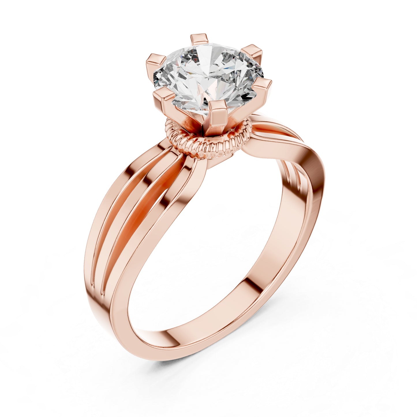 Round Lab-Grown Diamond Engagement Ring in 18K White Gold | PureCarat