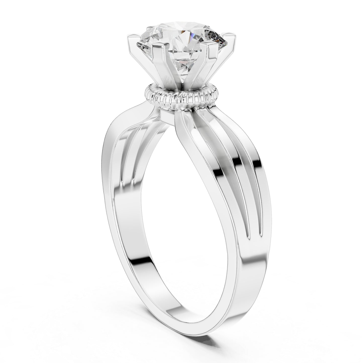 Round Lab-Grown Diamond Engagement Ring in 18K White Gold | PureCarat