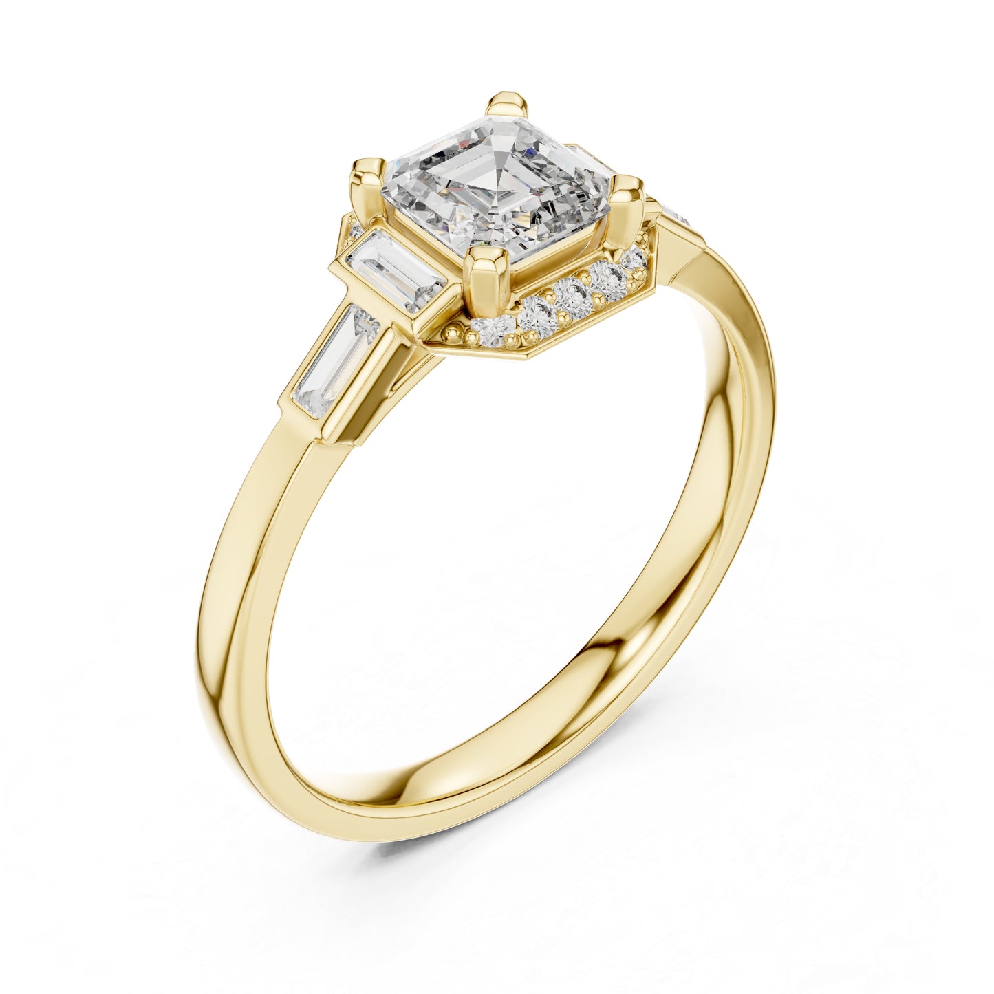 18K Yellow Gold Radiant Bug & Round Lab-Grown Diamond Stud Ring for Women | Anniversary Gift | Pure Carat