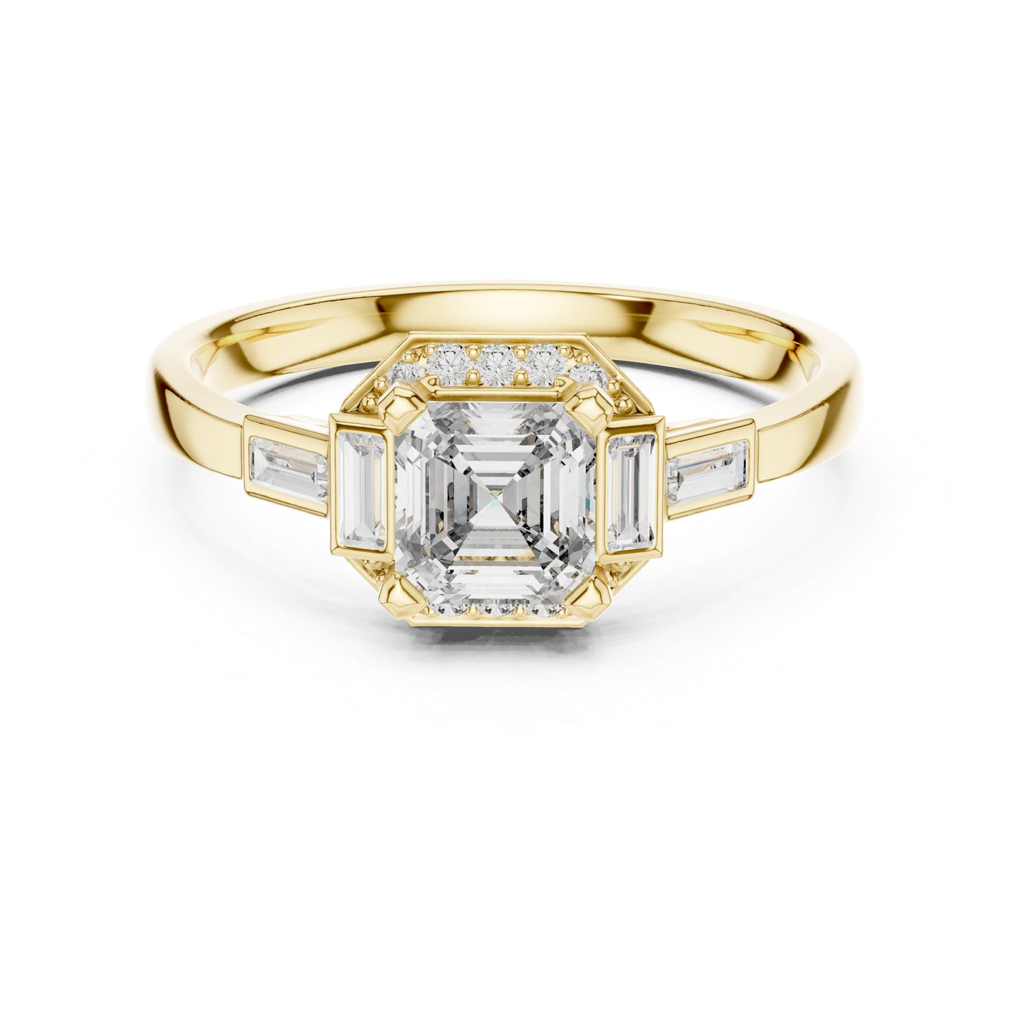 18K Yellow Gold Radiant Bug & Round Lab-Grown Diamond Stud Ring for Women | Anniversary Gift | Pure Carat