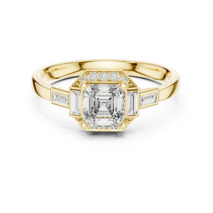 18K Yellow Gold Radiant Bug & Round Lab-Grown Diamond Stud Ring for Women | Anniversary Gift | Pure Carat