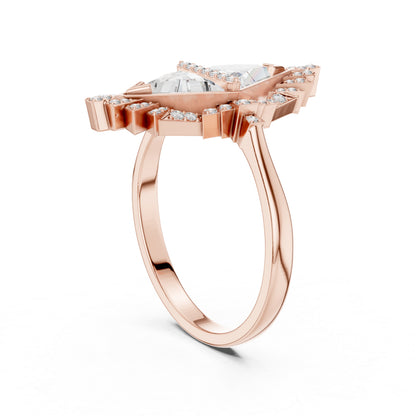 18K Yellow Gold Triangle & Round Lab-Grown Diamond Ring for Women | Wedding | Pure Carat