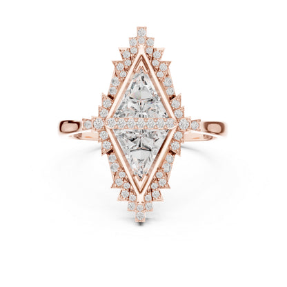 18K Yellow Gold Triangle & Round Lab-Grown Diamond Ring for Women | Wedding | Pure Carat