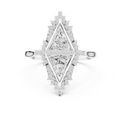 18K Yellow Gold Triangle & Round Lab-Grown Diamond Ring for Women | Wedding | Pure Carat