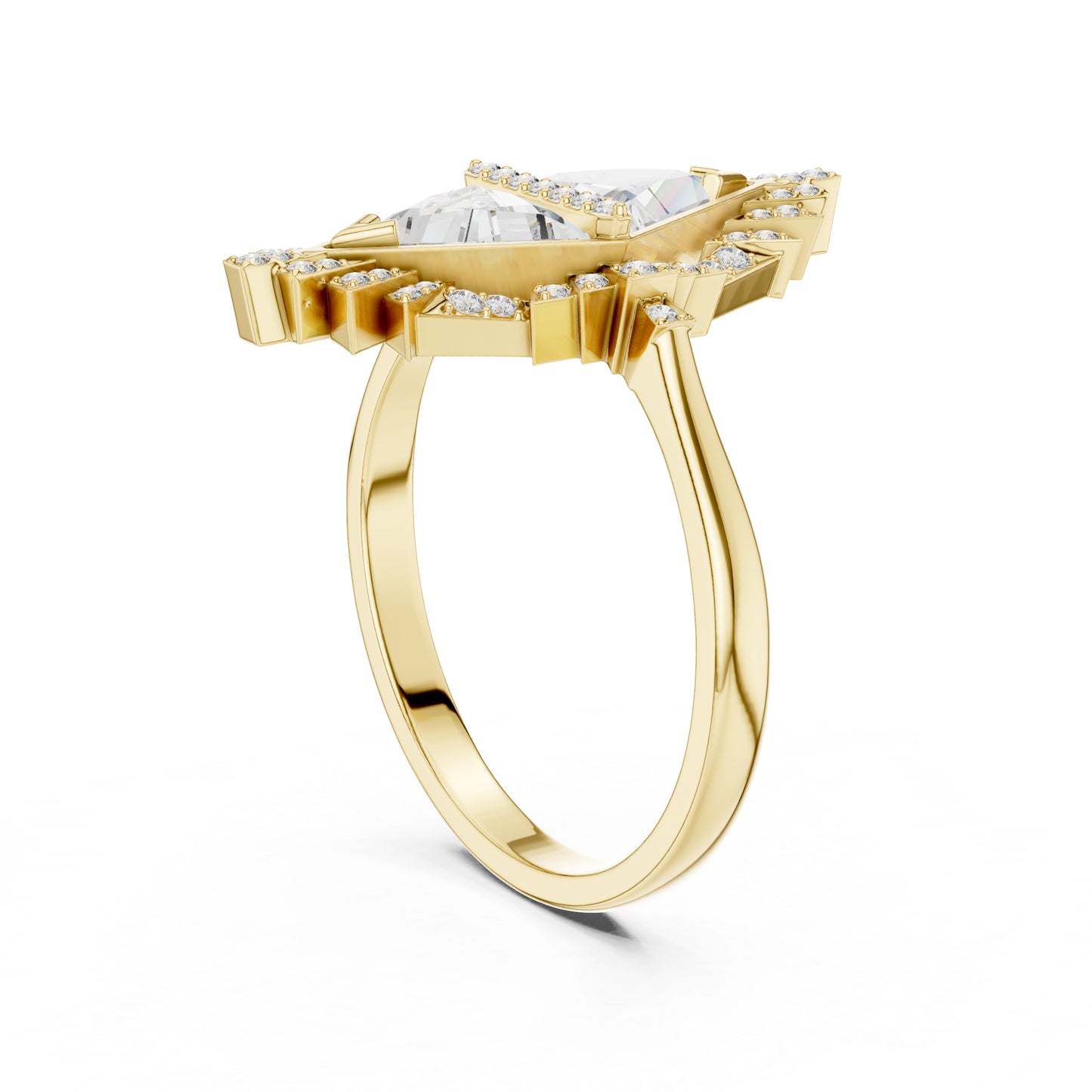 18K Yellow Gold Triangle & Round Lab-Grown Diamond Ring for Women | Wedding | Pure Carat