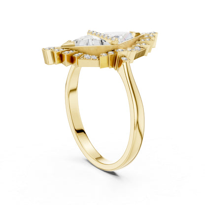 18K Yellow Gold Triangle & Round Lab-Grown Diamond Ring for Women | Wedding | Pure Carat