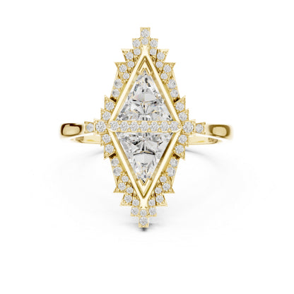 18K Yellow Gold Triangle & Round Lab-Grown Diamond Ring for Women | Wedding | Pure Carat