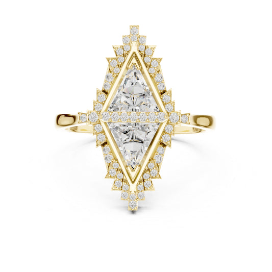18K Yellow Gold Triangle & Round Lab-Grown Diamond Ring for Women | Wedding | Pure Carat