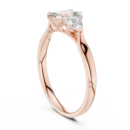 18K Yellow Gold Emerald & Trillion Lab-Grown Diamond Stud Ring for Women | Party Wear | Pure Carat