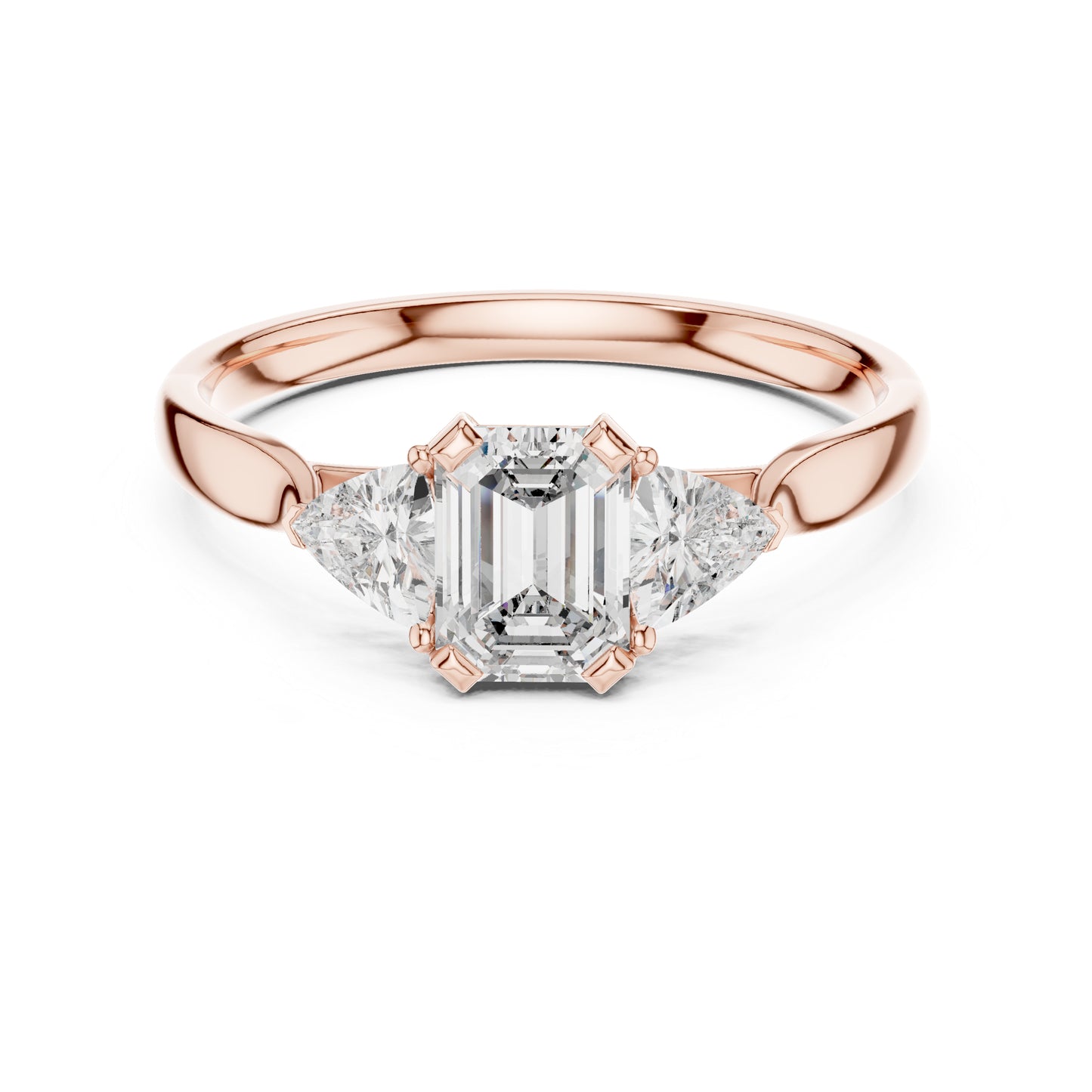 18K Yellow Gold Emerald & Trillion Lab-Grown Diamond Stud Ring for Women | Party Wear | Pure Carat
