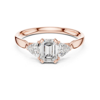 18K Yellow Gold Emerald & Trillion Lab-Grown Diamond Stud Ring for Women | Party Wear | Pure Carat