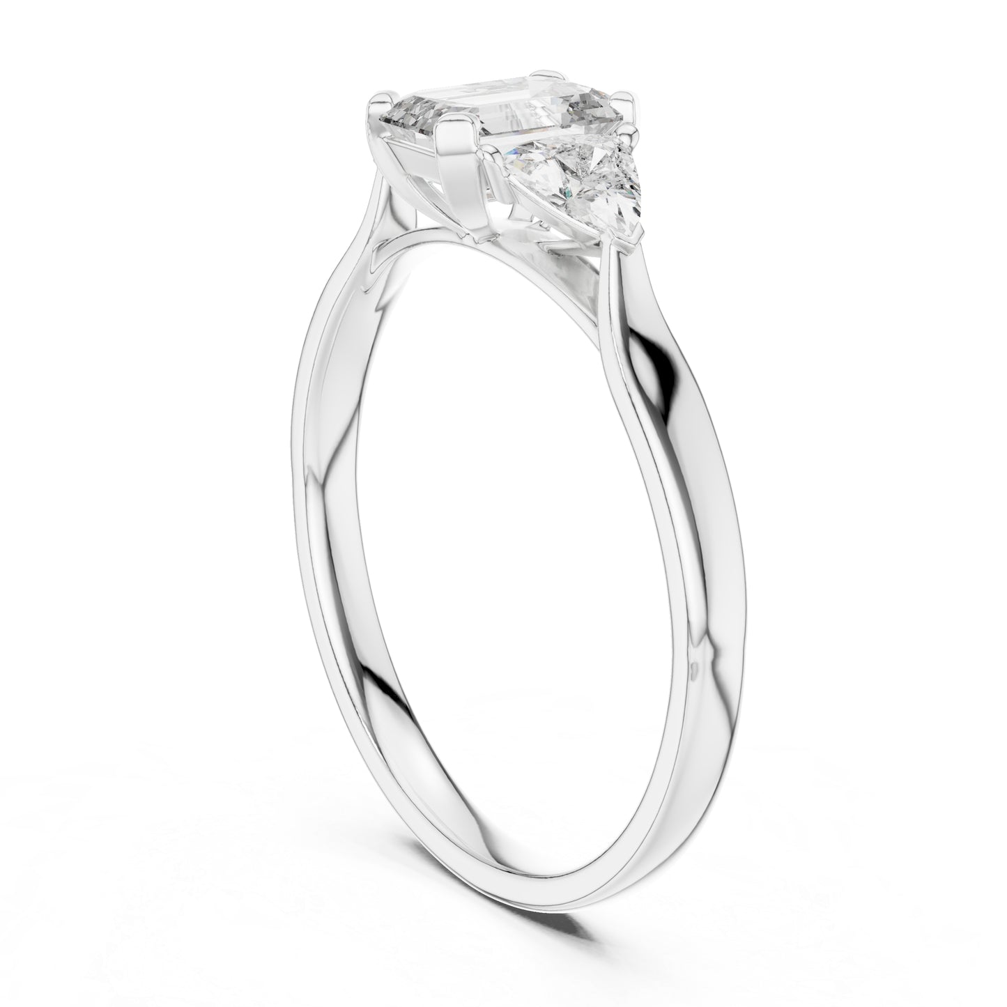 18K Yellow Gold Emerald & Trillion Lab-Grown Diamond Stud Ring for Women | Party Wear | Pure Carat