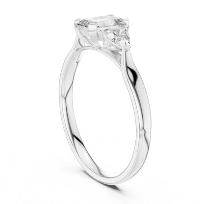 18K Yellow Gold Emerald & Trillion Lab-Grown Diamond Stud Ring for Women | Party Wear | Pure Carat