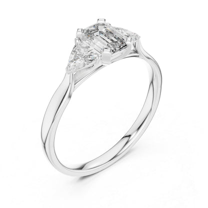 18K Yellow Gold Emerald & Trillion Lab-Grown Diamond Stud Ring for Women | Party Wear | Pure Carat