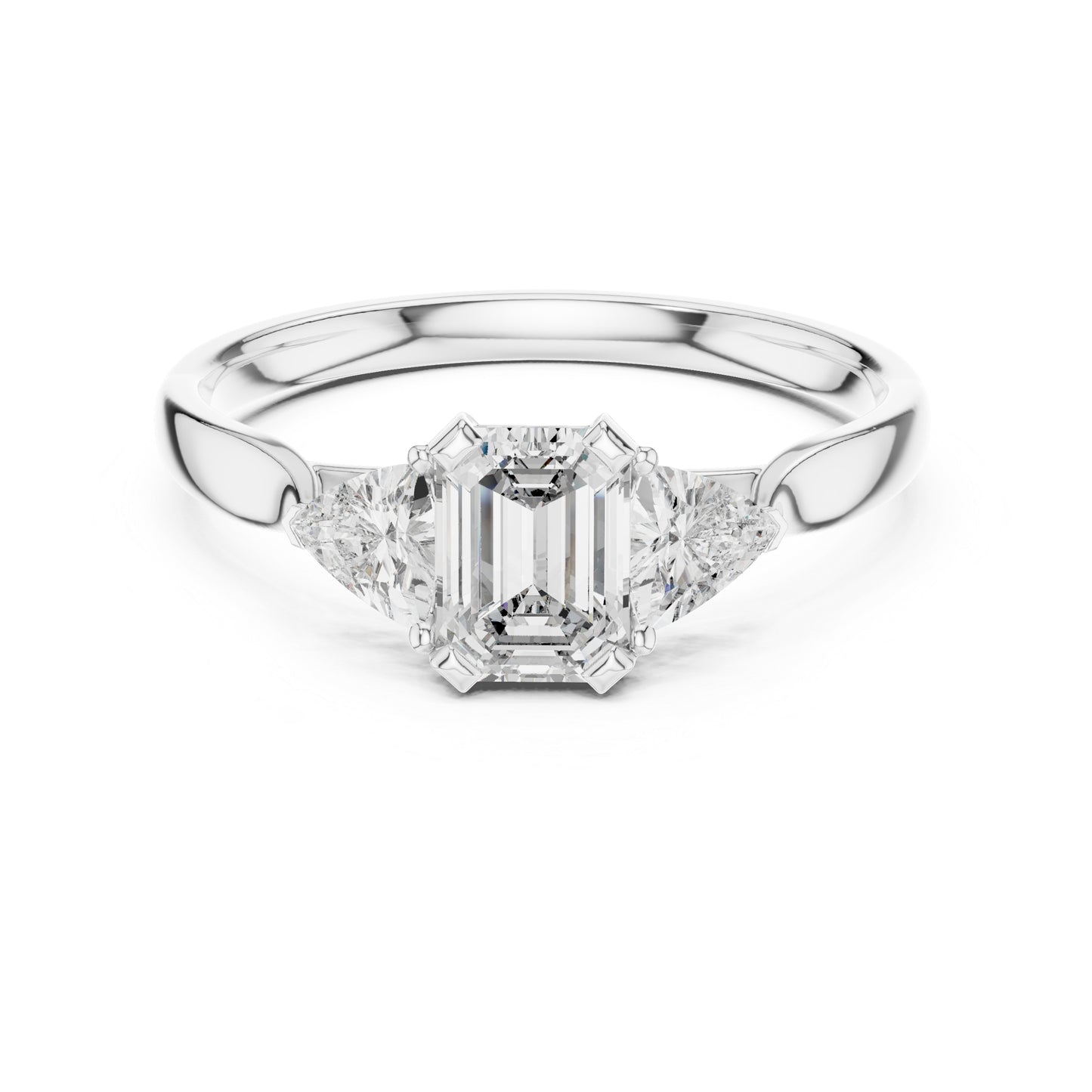 18K Yellow Gold Emerald & Trillion Lab-Grown Diamond Stud Ring for Women | Party Wear | Pure Carat