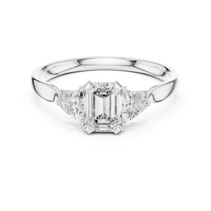 18K Yellow Gold Emerald & Trillion Lab-Grown Diamond Stud Ring for Women | Party Wear | Pure Carat