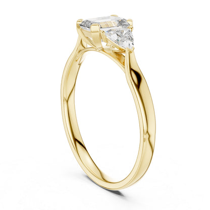 18K Yellow Gold Emerald & Trillion Lab-Grown Diamond Stud Ring for Women | Party Wear | Pure Carat
