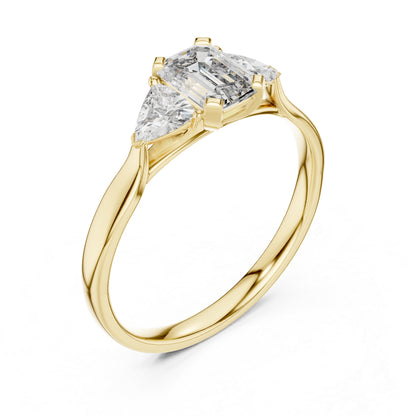 18K Yellow Gold Emerald & Trillion Lab-Grown Diamond Stud Ring for Women | Party Wear | Pure Carat