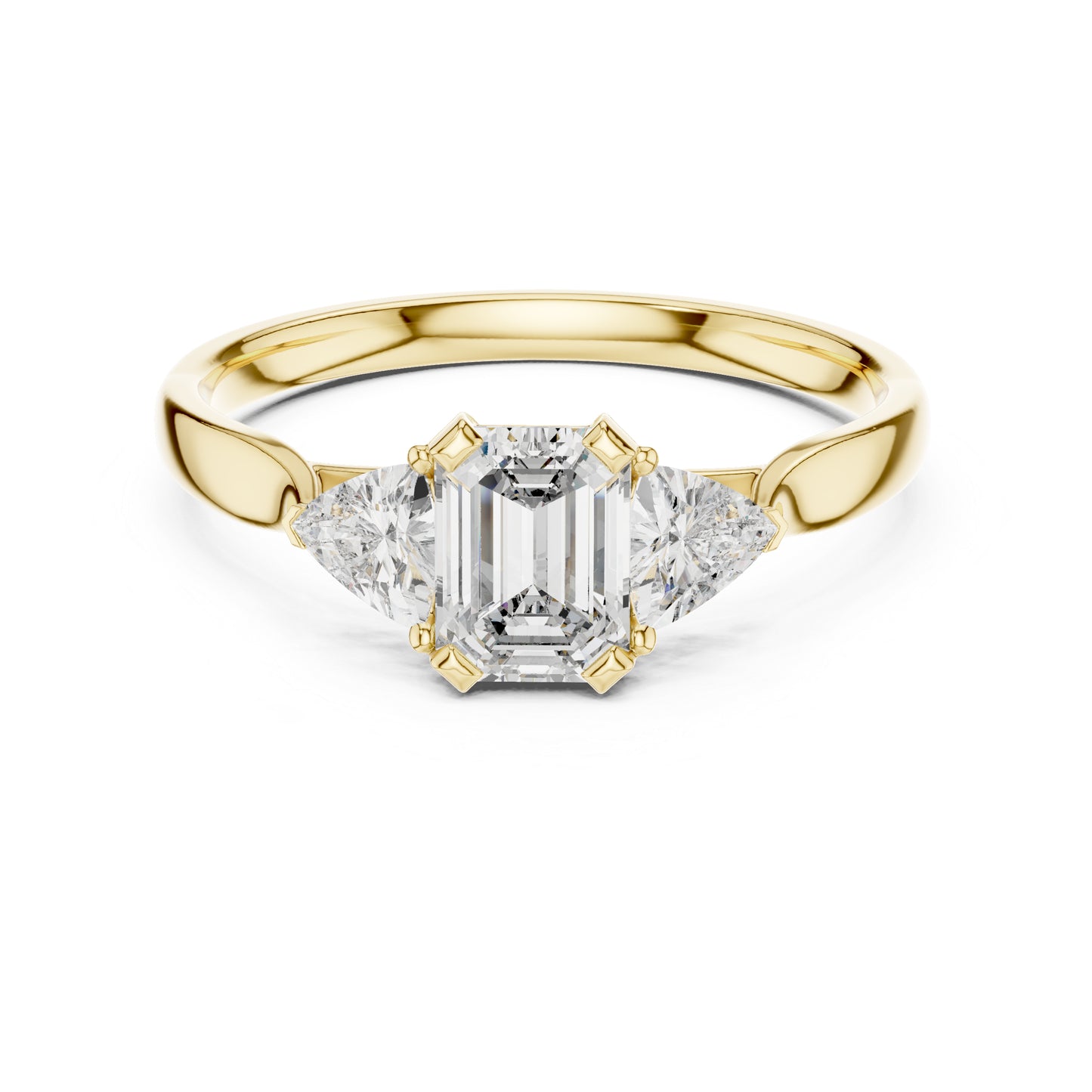 18K Yellow Gold Emerald & Trillion Lab-Grown Diamond Stud Ring for Women | Party Wear | Pure Carat