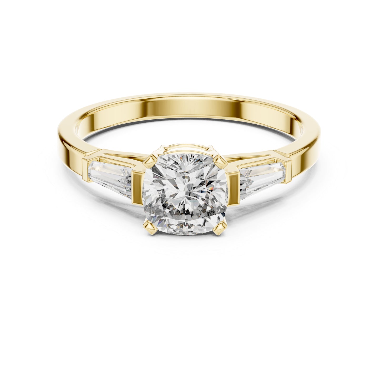 14K Yellow Gold Cushion & Baguette Lab-Grown Diamond Solitaire Ring for Women | Anniversary Gift | Pure Carat