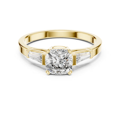 14K Yellow Gold Cushion & Baguette Lab-Grown Diamond Solitaire Ring for Women | Anniversary Gift | Pure Carat