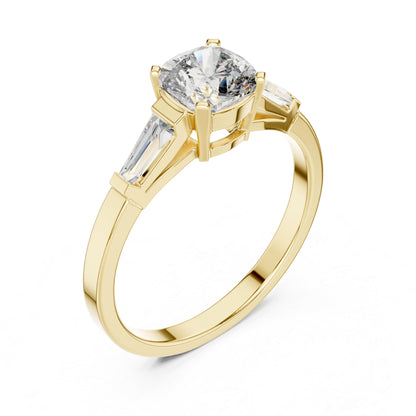 14K Yellow Gold Cushion & Baguette Lab-Grown Diamond Solitaire Ring for Women | Anniversary Gift | Pure Carat