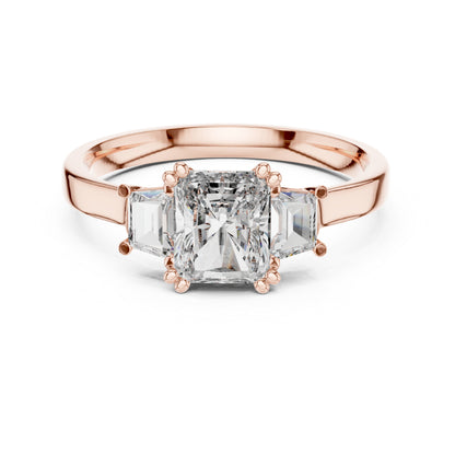 18K Rose Gold Custom Baguette & Radiant Lab-Grown Diamond Engagement Ring for Women | Pure Carat